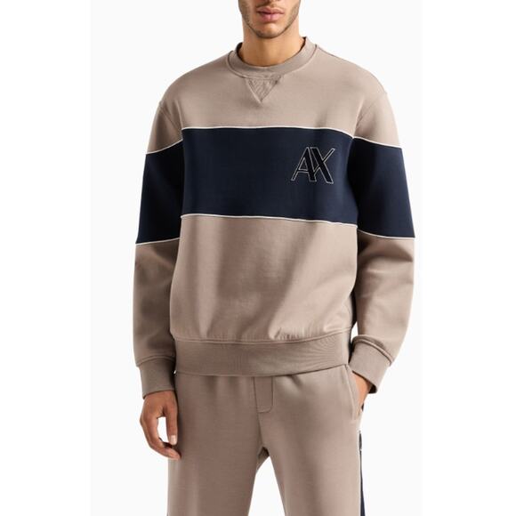 Armani Exchange Beige Crewneck Stretch Contrasting Band Sweatshirt Size XXL - Picture 10 of 11